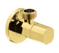 Válvula de parada de ángulo de latón de 1/2 pulgada NPT de entrada x salida de 3/8 pulgadas, mango de cuarto de vuelta para control de agua del inodoro, dorado