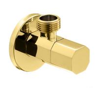 Válvula de parada de ángulo de latón, entrada NPT de 1/2 pulgada x salida de 3/8 pulgadas, mango de cuarto de vuelta de 1/4 de vuelta, válvula de control de agua chapada en oro para grifos de baño