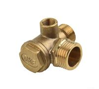 Válvula de retención de compresor de aire neumática central de 3 puertos 40400, ajuste roscado para sistemas neumáticos, latón amarillo de larga duración, 10/16/20 mm