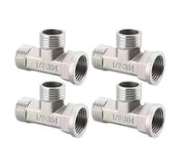 Válvula desviadora con adaptador en T de acero inoxidable, válvula en T G1/2" for baño, rociador de bidé, accesorio de ducha, accesorios de tubería de agua doméstica de 3 vías(4PCS)