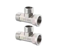 Válvula desviadora con adaptador en T de acero inoxidable, válvula en T G1/2" for baño, rociador de bidé, accesorio de ducha, accesorios de tubería de agua doméstica de 3 vías(2PCS)