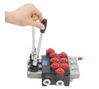Válvula hidráulica de 3 vías con control manual, válvula de desbordamiento de seguridad ajustable, tapón antipolvo rojo - Hierro fundido para maquinaria de construcción y agricultura resistente a los