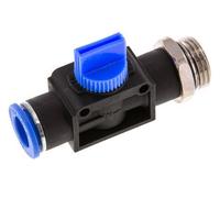 Válvula manual de cierre de 3/2 vías 12 mm - G1/2'' Plástico/Latón Ventilación por el lado de la rosca