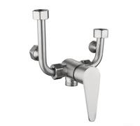 Válvula mezcladora eléctrica de acero inoxidable para baño G1/2 Entrada de agua caliente y fría Salida ajustable Tipo U Diseño Instalación rápida Plata 100x100x66x20mm