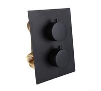 Válvula mezcladora termostática de latón cromado, válvula doble redonda oculta con salida G1/2 de 2 vías y 2 asas redondas, elegante acabado negro para baños de lujo