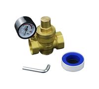 Válvula reductora reguladora de presión, Válvula reductora de presión de agua de latón ajustable con manómetro de 1/2", 3/4" y 1", 16 bar(3/4")
