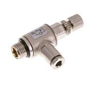 Válvula reguladora de caudal Codo de salida de contador 4 mm - G1/8'' Tornillo moleteado de latón