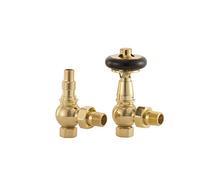 Válvula termostática de radiador UK-28 Ab Arroll tradicional en latón antiguo con cabeza de rueda de madera negra certificada FSC y escudo de cerradura