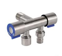 Válvula triangular de acero inoxidable 1 en 2 salidas de doble control de distribución de agua, acabado cepillado, resistente al óxido, roscado, plateado, 12 cm para inodoros, lavadoras, pecado (A)