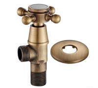 Válvula triangular de latón antiguo G1/2 grifo de control de agua para baño, para construcción de latón con cubierta decorativa, válvula de cierre de estilo vintage, mango de 65 mm