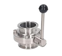 Válvula triple de mariposa de acero inoxidable Mango manual Válvula de mariposa sanitaria de abrazadera rápida con junta de silicona para industrias químicas, lácteas, bebidas, (DE 63 mm)
