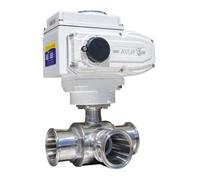 Válvulas de bola eléctricas sanitarias de plataforma alta de 89 mm, 3 vías, 220 V, 110 V y 12 V, de acero inoxidable, con férula de triple abrazadera.