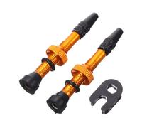 Válvulas Tubeless para Bicicleta, Vástago 40mm de Aleación | Aluminio y Cobre, Color Naranja, Dos Unidades Herramienta, para Rueda de Bici, Recambio de Aire