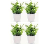 Valyria Home | Pack de 4 Plantas Artificiales Decorativas Pequeñas en Maceta | Mini Plantas Verdes para Hogar, Oficina, Cocina, Ventana | Decoración Interior Mesa Baño Escritorio | Tamaño 18x12x12 cm