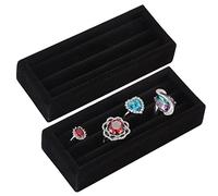 Valyria Organizador de anillos pequeños de terciopelo con 2 ranuras, juego de 2 bandejas para aretes, expositor, soporte de almacenamiento para joyero, cajón, cómoda