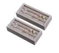 Valyria Organizador de anillos pequeños de terciopelo con 2 ranuras, juego de 2 bandejas para aretes, expositor, soporte de almacenamiento para joyero, cajón, cómoda