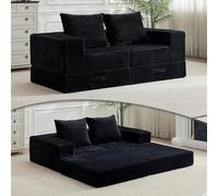 Vamcheer Sofa Cama 2 Plazas - Sofa Bed Armchair y 2 Almohadas, Sofá Modular, Sofá Cama Matrimonial Chaise Longue 180cm, No Requiere Montaje para Dormitorio Sala de Estar Oficina, Negro