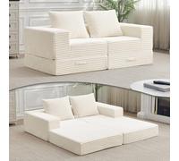 Vamcheer Sofa Cama 2 Plazas - Sofa Bed Armchair y 2 Almohadas, Sofá Modular, Sofá Cama Matrimonial Chaise Longue 180cm, No Requiere Montaje para Dormitorio Sala de Estar Oficina, Beige