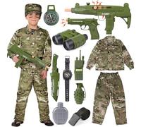 vamei 13 Piezas Disfraz Militar Niño Traje Militar para Niños Disfraz de Soldado Niño con Walkie-Talkie Metralleta Pistola Juguete Sombrero Camuflaje para Niños Niña 4-5 Años