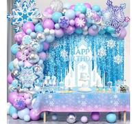 vamei 159 Piezas Cumpleaños Decoración Niña Kit Arco de Globos Azul Morado Guirnalda Globos Copo de Nieve Mantel Telón de Fondo Decoración Cumpleaños Princesa Artículos de Fiesta
