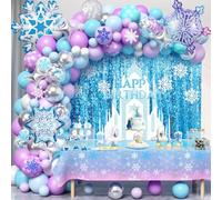 vamei 159 Piezas Frozen Cumpleaños Decoración Niña Kit Arco de Globos Azul Morado Guirnalda Globos Copo de Nieve Mantel Telón de Fondo Decoración Cumpleaños Princesa Elsa Artículos de Fiesta