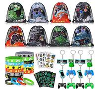 vamei 48pcs Videojuegos Miner Artículos de Fiesta Cumpleaños con Bolsas de Cordón Llavero Pulsera de Silicona Tatuaje Pegatinas para Niños Miner Gaming Fiesta Cumpleaños Relleno Piñatas