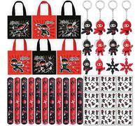 vamei 48Piezas Artículos de Fiesta Ninja Juguetes Piñata Ninja Detalles Cumpleaños con Pulsera de Ninja Llavero Bolsas No Tejidas de Ninja Pegatina para Regalo de Cumpleaños Niño