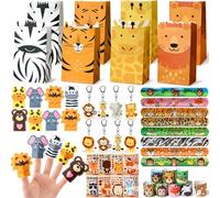 vamei Animales de la Selva Regalos Cumpleaños Niños Marionetas de Dedo de Fieltro Llaveros Pulseras de Bofetada DIY Pegatinas Bolsas Regalo Relleno Piñata Detalles Fiesta Cumpleaños para Infantil