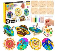 vamei Juego de construcción de peonzas de madera, juego de manualidades - Planetas peonza para pintar, idea de manualidades para cumpleaños infantiles, juguete creativo regalo para niños