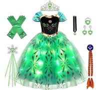 vamei LED Disfraz Anna Niña Vestido Anna Vestido Princesa Accesorios con Peluca Corona Guantes Princesa para Cumpleaños Fiesta Cosplay Halloween Navidad Carnaval (140)