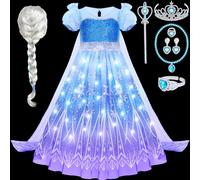 vamei LED Disfraz Elsa Luminosa Disfraz Princesa Niña Vestido Princesa Niña con Varita Princesa Capa Corona Princesa Elsa Peluca para Fiesta Carnaval Disfraces Vestido Halloween 2 3 4 5 6 7 8 9 años