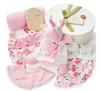 vamei Regalo Bebe Recien Nacido Niña con Mameluco & Marioneta de Mano & Manta & Babero & Hito del Bebé & Gorro & Calcetines, Regalo Bebe Cesta Recien Nacido Niña Niño Regalos para Baby Shower