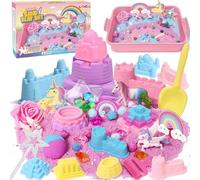 vamei Unicornios Arena Regalo para Niñas Caja de 900g Colores Sand, Figura Unicornio, Moldes Castillo, Juguetes Sensoriales Juego de Arena Regalo para Niñas 3+ Años
