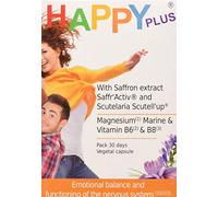Vaminter - Happy Plus - Ayuda al Equilibrio Emocional y al Funcionamiento del Sistema Nervioso - Extracto de Azafrán, Magnesio Marino y Vitaminas B6 y B8-60 Cápsulas