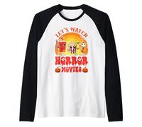 Vamos a Ver películas de Terror Halloween Funny Ghost Skeleton Camiseta Manga Raglan
