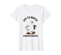 Vamos a Ver películas de Terror Silly Funny Goose Camiseta gráfica económica, Mujer, Blanco, L