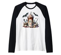 Vampire Coffee Cup Graphic For Women and Men Halloween Bat Camiseta Manga Raglan