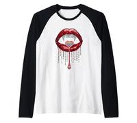 Vampire Lips Fangs LGBTQ Pride Rainbow Heart Halloween Camiseta Manga Raglan