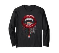 Vampire Lips Fangs LGBTQ Pride Rainbow Heart Halloween Manga Larga
