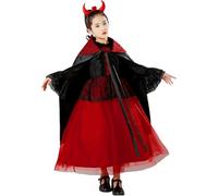 Vampire Queen Costume - Victorian Gothic Kids Dress, Stylish Vam.pire Outfit for Halloween Parties | Children’s Cosplay Vampire Queen Dress, Fancy Dre.ss for Theater Performances, School Events