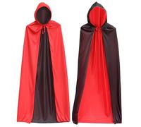 Vampiro Capucha Capa, 90 cm Capa con Capucha Reversible Roja Y Negra, Disfraz de Vampiro de Halloween Capa, Capa Negra Con Capucha,Disfraces de Vampiros para Adultos Niños fiesta de Halloween Cosplay
