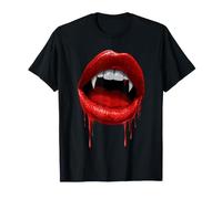 Vampiro Colmillos Dientes Labios Rojos Espeluznante Disfraz de Halloween Camiseta
