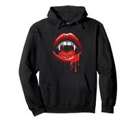 Vampiro Colmillos Dientes Labios Rojos Espeluznante Disfraz de Halloween Sudadera con Capucha