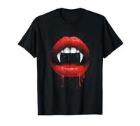 Vampiro Colmillos Dientes Labios Rojos gótico Espeluznante Disfraz de Halloween Camiseta