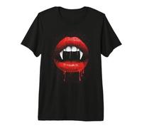 Vampiro Colmillos Dientes Labios Rojos gótico Espeluznante Disfraz de Halloween Camiseta Premium