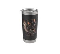 Vampiro gato steampunk con rasgos de murciélago y engranajes Vaso térmico de acero inoxidable de doble pared