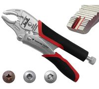 VAMPLIERS Alicates de bloqueo de agarre de tornillo de 19 cm con mandíbulas verticalmente dentadas y curvadas. Grado profesional. Agarra y retira tornillos pelados/pegados en cuestión de segundos.