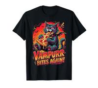 Vampurr Bites Again Funny Vampire Cat Pizza Pun Camiseta
