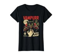Vampurr Bites Again Spooky Cat Vampiro Halloween Ghoul Camiseta gráfica económica, Mujer, Negro, M