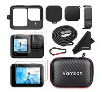 Vamson Funda de silicona para GoPro Hero 13, color negro, funda de almacenamiento y cubierta lateral de batería, protectores de pantalla, tapas de lente y cordón para Go Pro Hero 13, kit de accesorios